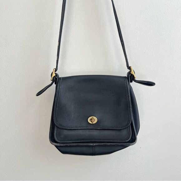 Vintage Coach Black Leather Rambler's Legacy Crossbody Bag - Picture 1 of 16